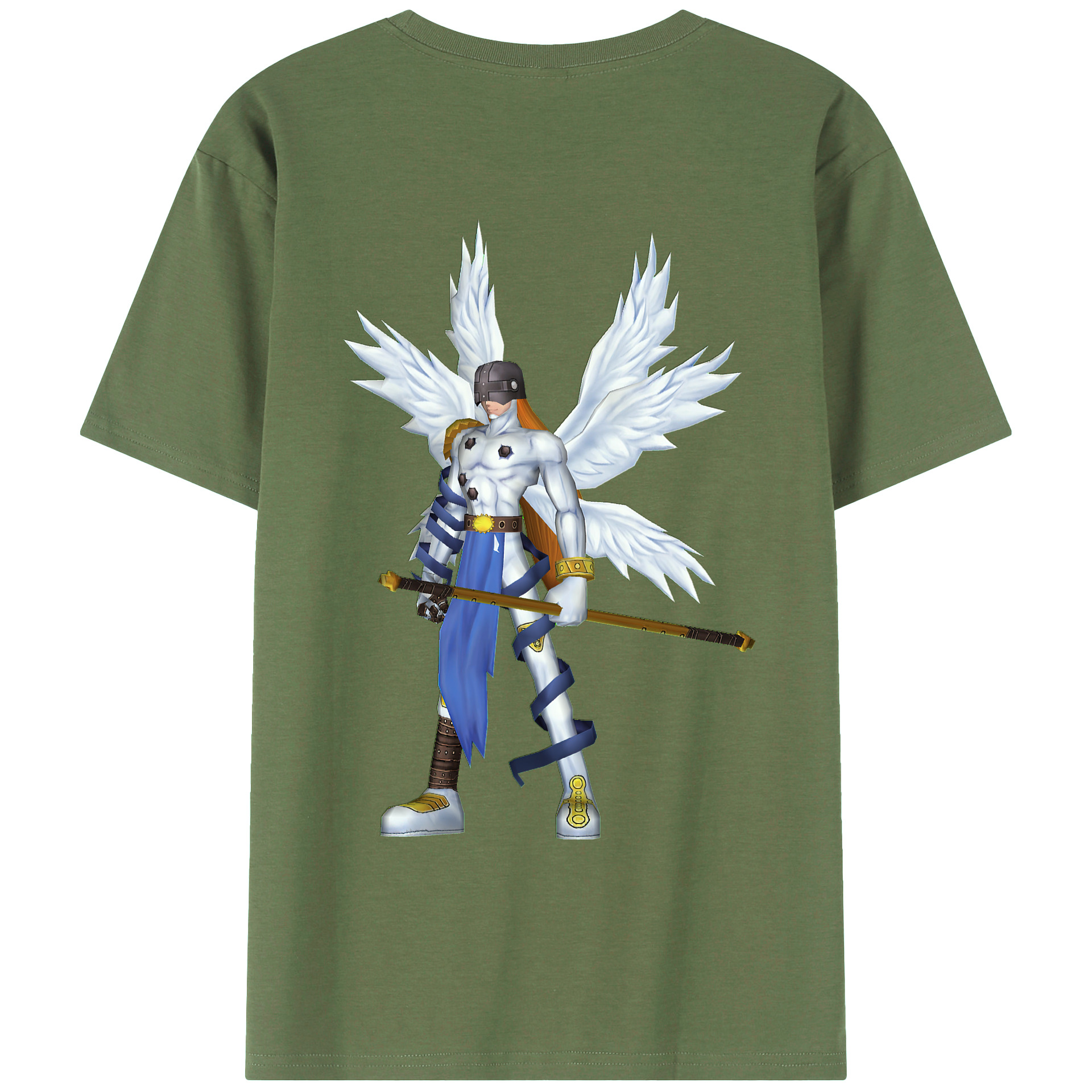 （画像用） Digimon デジタルモンスター/デジモン 綿100％ メンズ半袖Tシャツ（バックプリント） 通気性